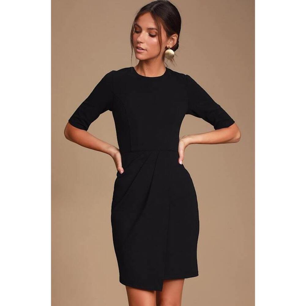 Lulus Westwood Black Half Sleeve Sheath Dress - Size XS